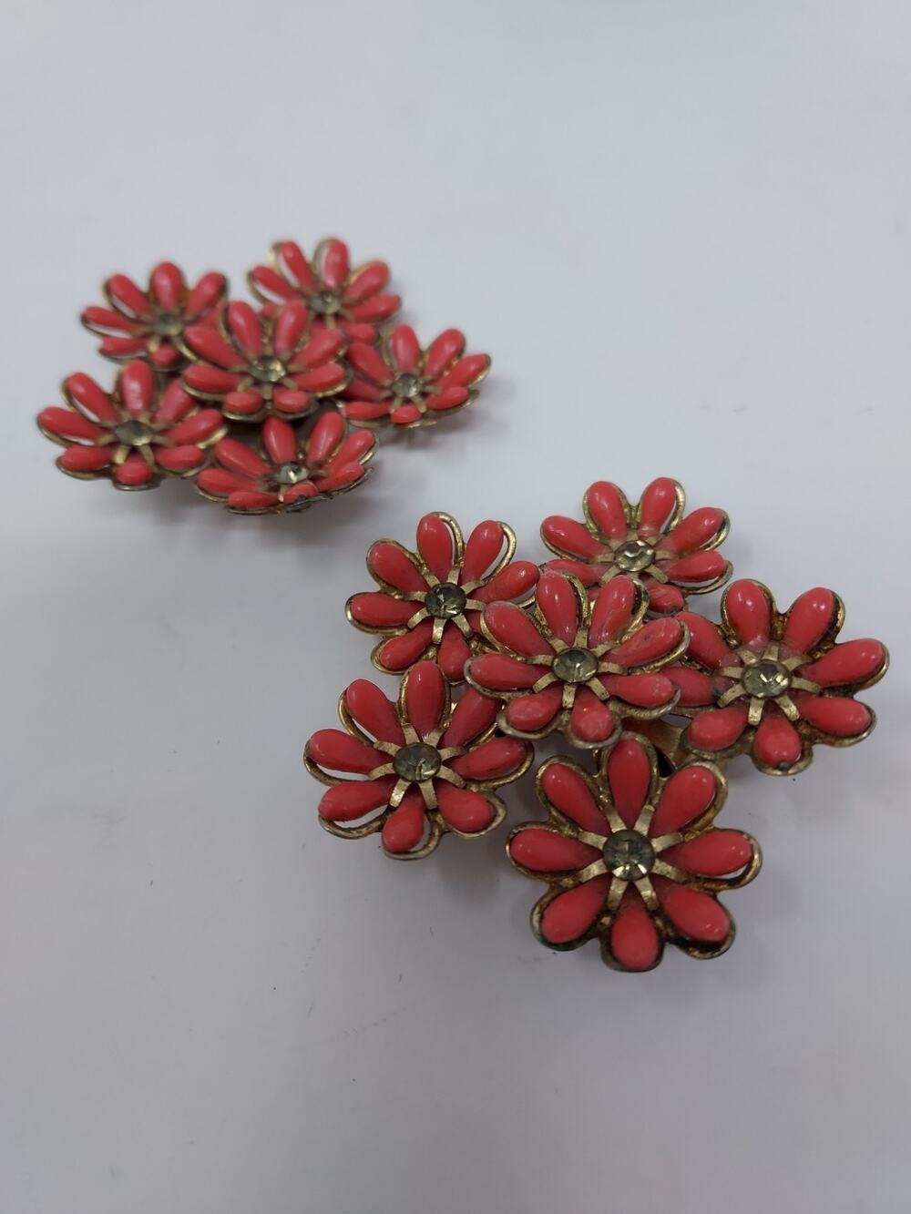 Vintage Floral Large Earrings Climbers 2" x 2" Orange Clip On